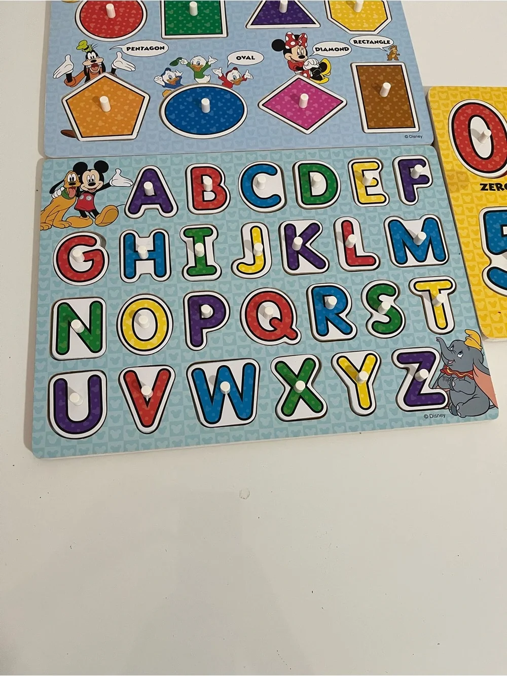 Disney Wooden Alphabet & Number Puzzle Set - Blue, Yellow, Red, Green, Purple